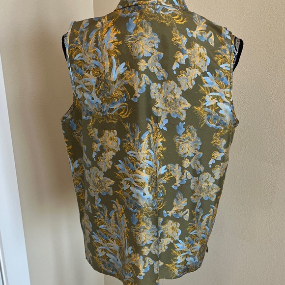 Lafayette 148 New York Olive Floral Sleeveless Silk Top Size Medium - Picture 7 of 10